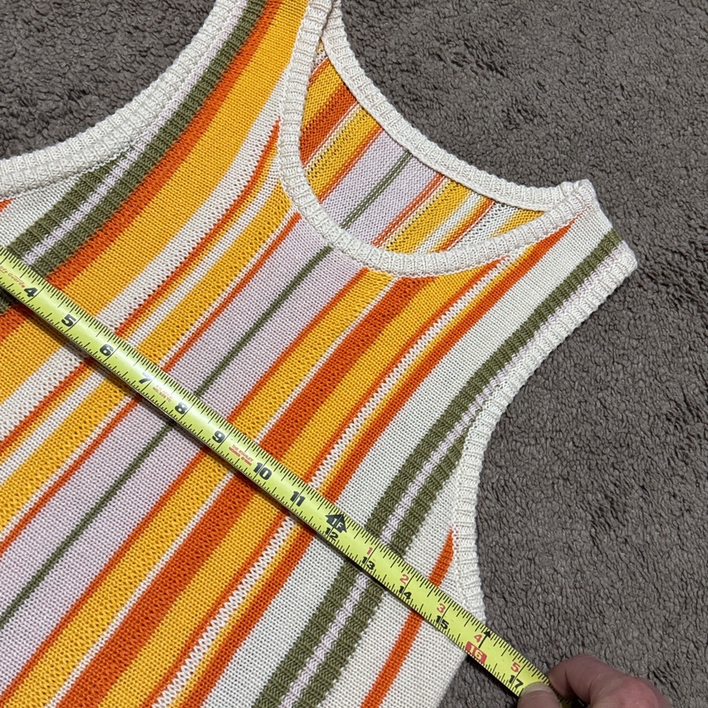 Cotton Blend Sleeveless Sweater-Multi Stripe/Scalloped Bottom Hem-Lightweight - Picture 11 of 12